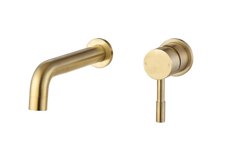 Pease 155mm Wall Mounted Basin Mixer - Brushed Brass