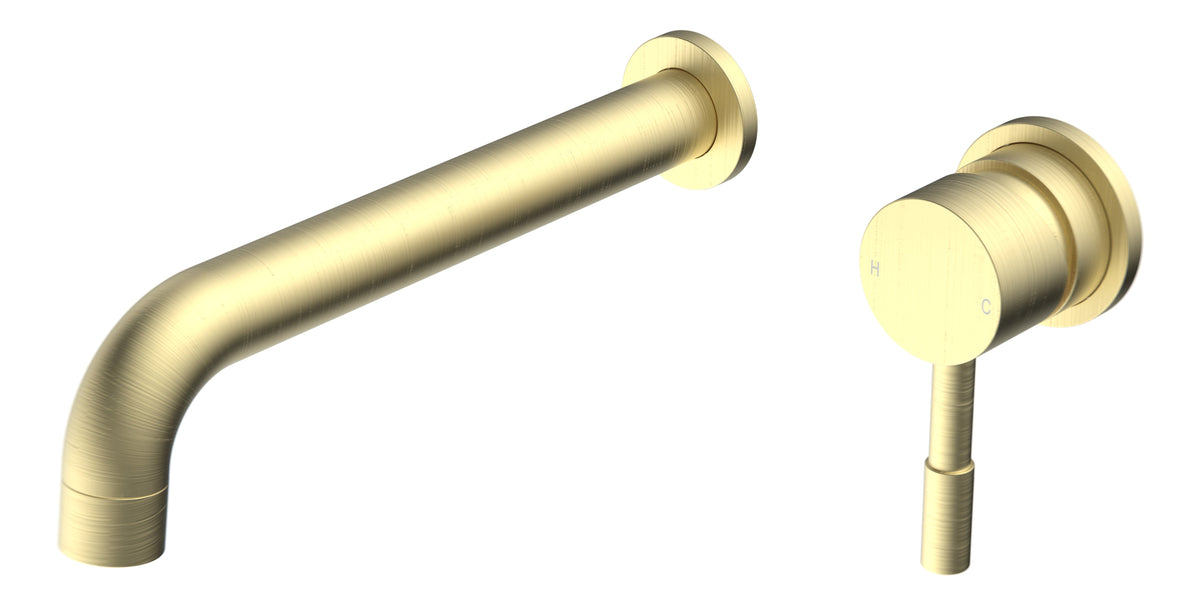 Pease 220mm Wall Mounted Basin Mixer - Brushed Brass