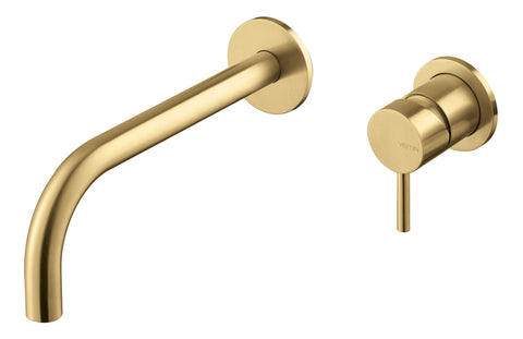 Vema Tiber Wall Mounted Basin Mixer - Brushed Brass