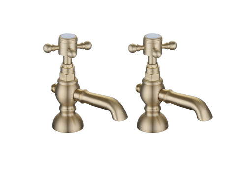Tain Basin Pillar Taps - Brushed Brass
