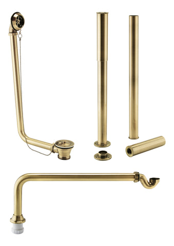 Exposed Bath Plug & Chain Waste w/Pipe Shrouds - Brushed Brass
