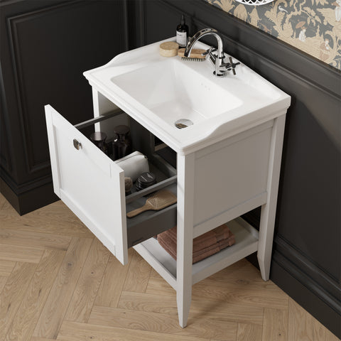 Didessa 800mm Floor Standing 1 Drawer Basin Unit w/Basin - Matt White