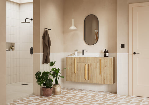 Eder 1536mm Standard Basin  WC & 3 Drawer Unit Pack - Havana Oak (Grey Cab)