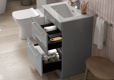Gannel 810mm 2 Drawer Wall Unit & Basin - Grey Gloss