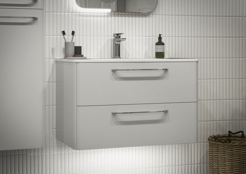 Gannel 610mm 2 Drawer Floor Unit & Basin - White Gloss