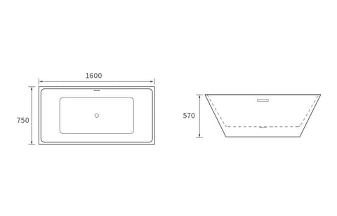 Howick Freestanding 1600x750x570mm Bath
