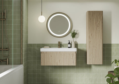 Kubes 605mm Wall Hung 1 Drawer Basin Unit & Basin - Textured Oak