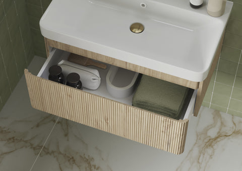Kubes 605mm Wall Hung 1 Drawer Basin Unit & Basin - Textured Oak