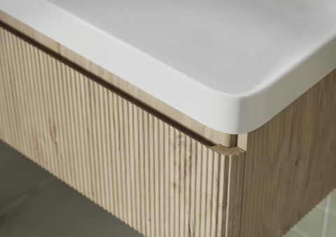 Kubes 605mm Wall Hung 1 Drawer Basin Unit & Basin - Textured Oak