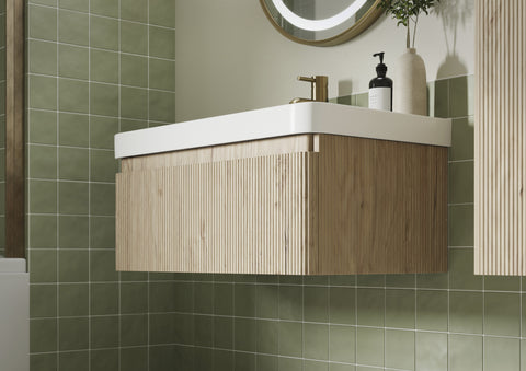 Kubes 605mm Wall Hung 1 Drawer Basin Unit & Basin - Textured Oak