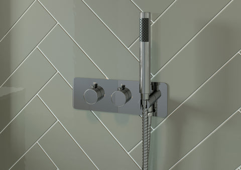 Lune Shower Pack Two - Two Outlet Twin Shower Valve w/Handset & Brass Overhead - Chrome