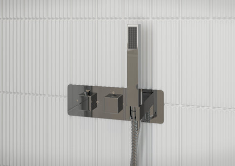 Lymington Shower Pack One - Two Outlet Twin Shower Valve w/Handset & ABS Overhead - Chrome