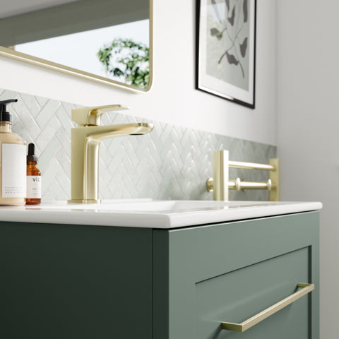 Maynard 815mm Floor Standing 2 Door Basin Unit & Basin - Matt Reed Green