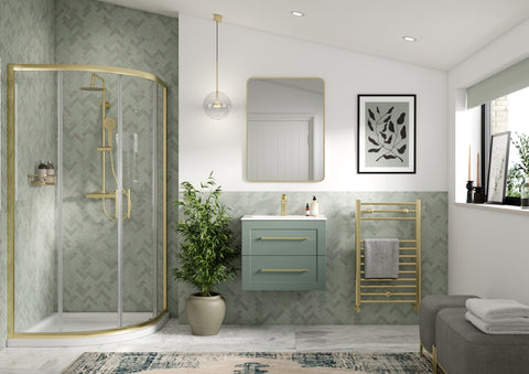 Maynard 615mm Wall Hung 2 Drawer Basin Unit & Basin - Matt Reed Green