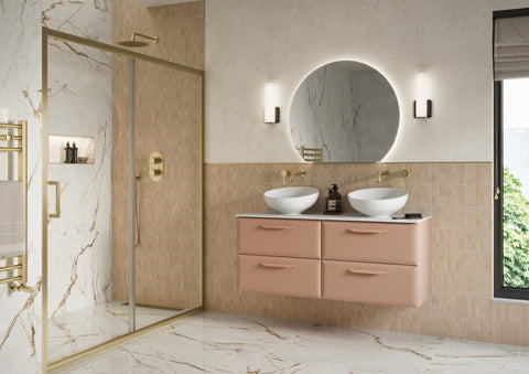 Miramichi 1210mm Wall Hung 4 Drawer Basin Unit w/2TH Basin - Matt Apricot