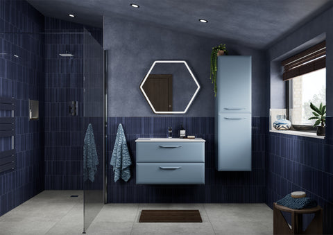 Miramichi 795mm Wall Hung 2 Drawer Basin Unit (No Top) - Matt Misty Blue