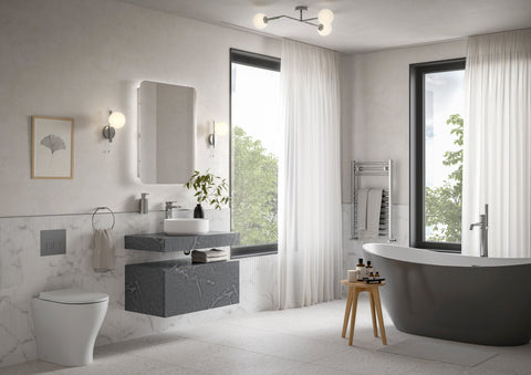 Character 800mm Wall Hung Grey Marble Basin Shelf & Chrome Bottle Trap