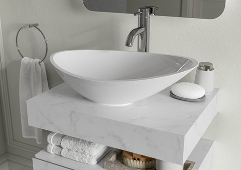 Character 800mm Wall Hung White Marble Basin Shelf & Black Bottle Trap
