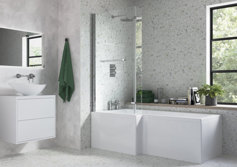 Nant L Shape 1700x850x560mm 0TH Shower Bath Pack (RH) - Chrome
