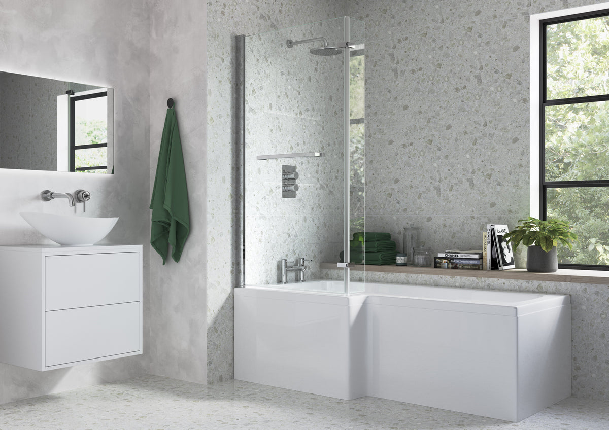 Nant L Shape SUPERCAST 1700x850x560mm 0TH Shower Bath Pack (LH) - Chrome