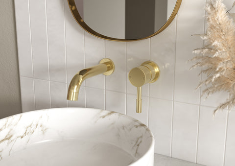 Pease 155mm Wall Mounted Basin Mixer - Brushed Brass