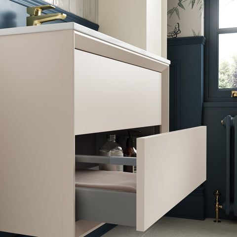 Press 610mm Wall Hung 2 Drawer Basin Unit & 0TH Thin Edge Basin - Matt Cotton