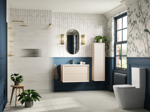 Press 610mm Wall Hung 2 Drawer Basin Unit & 0TH Thin Edge Basin - Matt Cotton