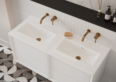 Press 1210mm Wall Hung 4 Drawer Basin Unit & 2TH Thin Edge Basin - Matt White