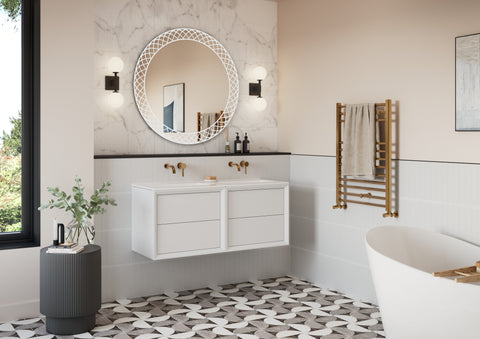 Press 1210mm Wall Hung 4 Drawer Basin Unit Run & Top - Matt White