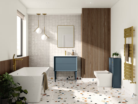 Press 1210mm Wall Hung 4 Drawer Basin Unit & 0TH Thin Edge Basin - Matt Storm Blue