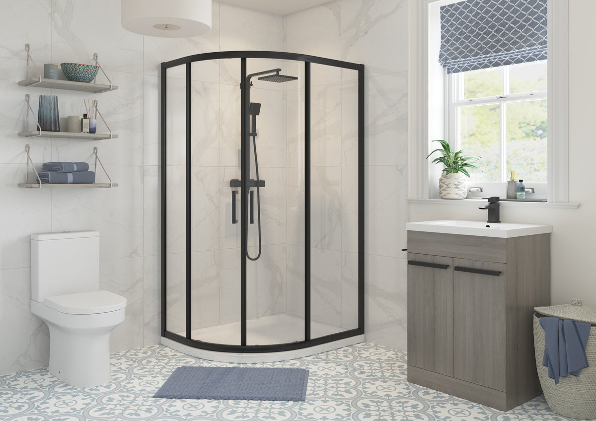 Clear 1200x800mm 2 Door Offset Quadrant - Matt Black