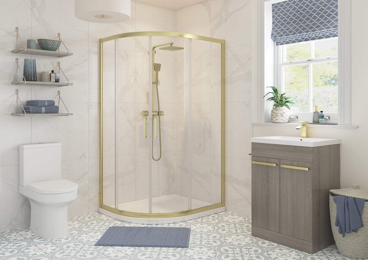 Clear 1200x800mm 2 Door Offset Quadrant - Brushed Brass