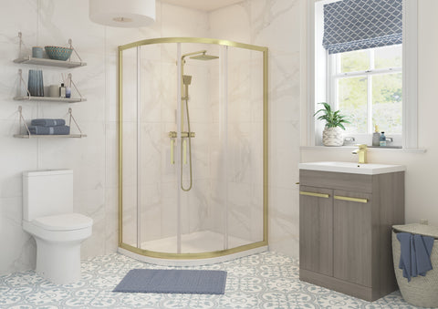 Clear 1200x800mm 2 Door Offset Quadrant - Brushed Brass