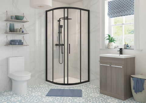 Clear 900mm 2 Door Quadrant - Black