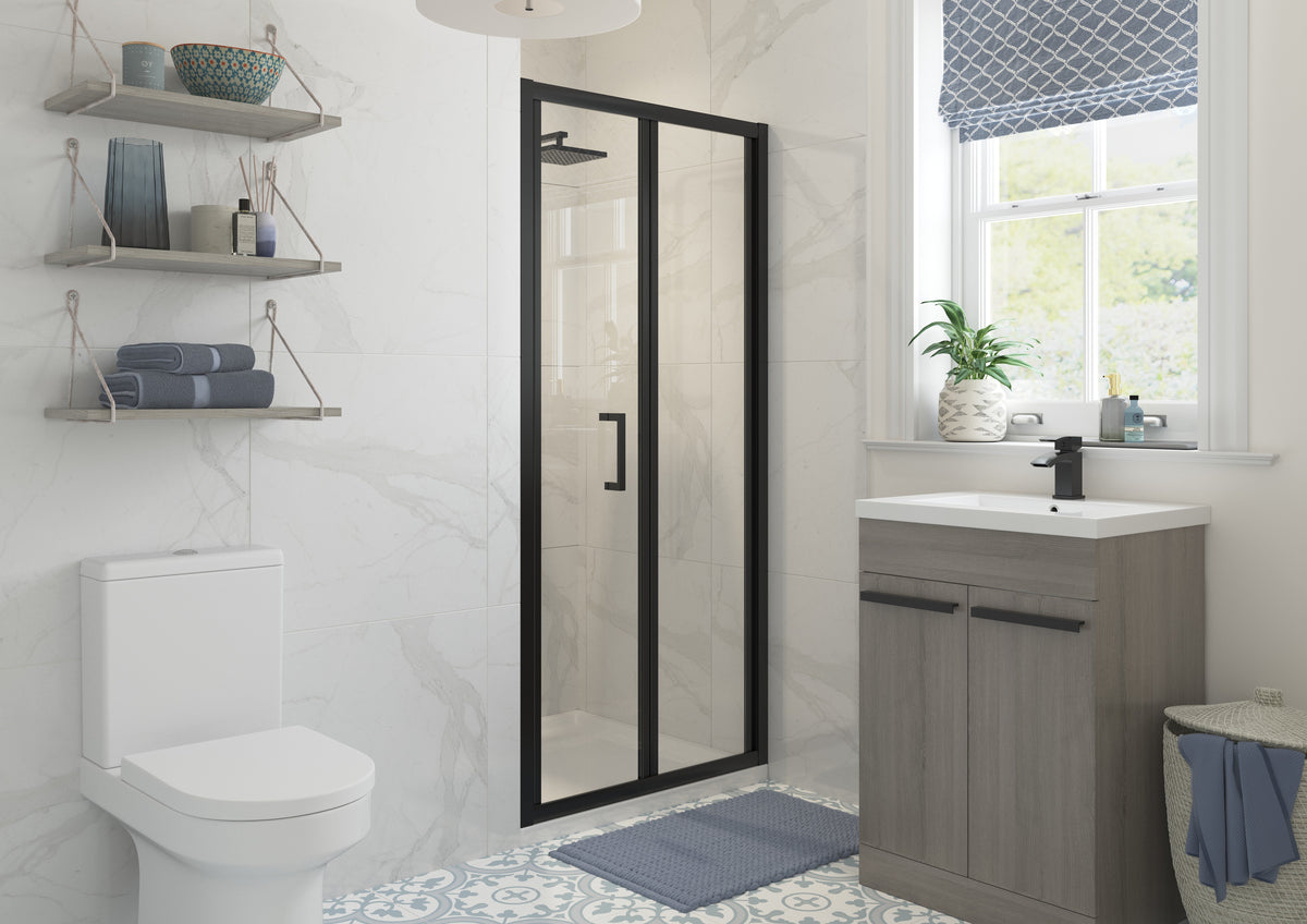 Clear 900mm Bi-fold Door - Matt Black