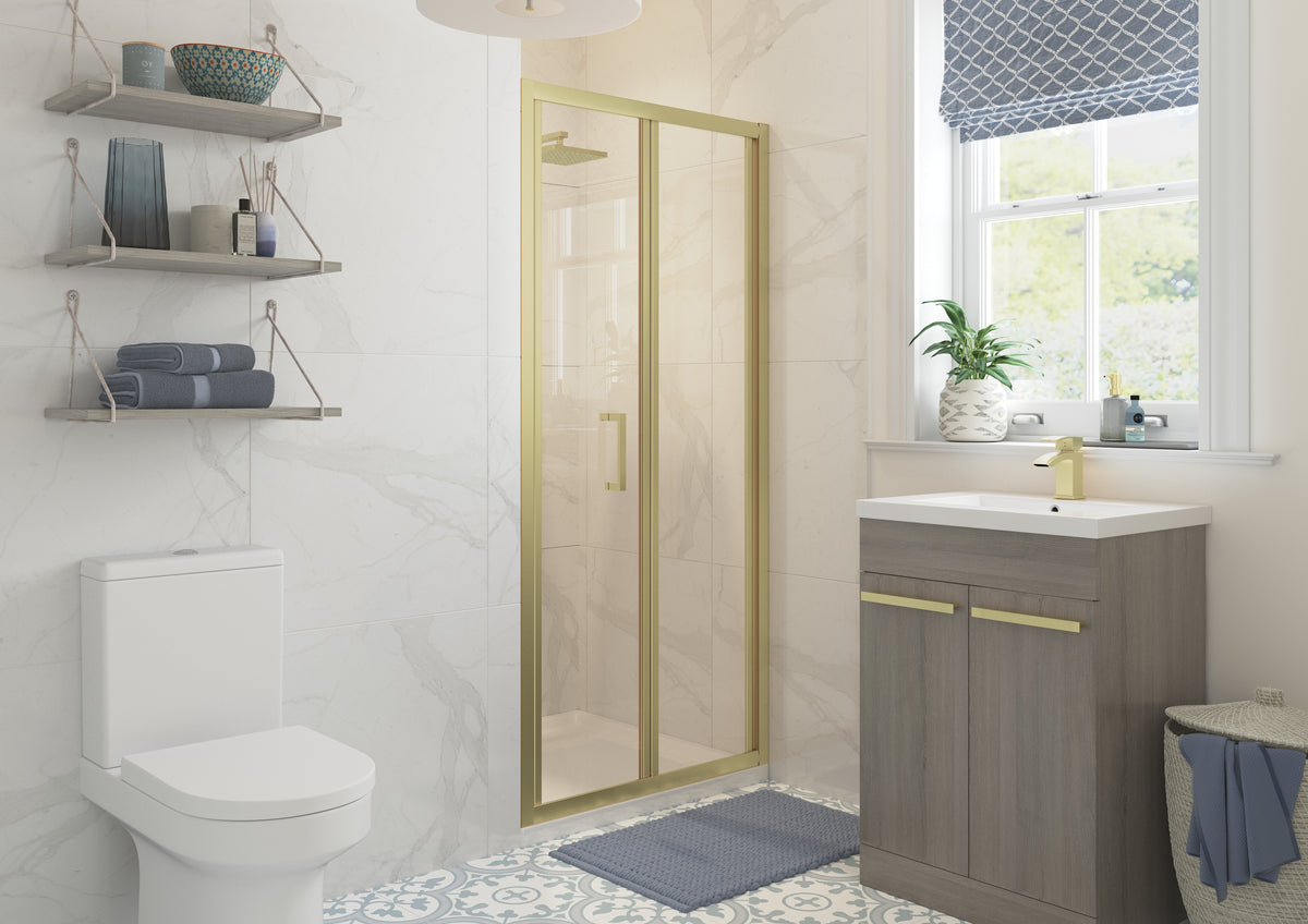 Clear 800mm Bi-fold Door - Brushed Brass