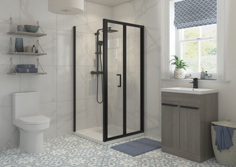 Clear 1600mm Sliding Door - Matt Black