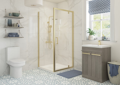 Clear 800mm Pivot Door - Brushed Brass