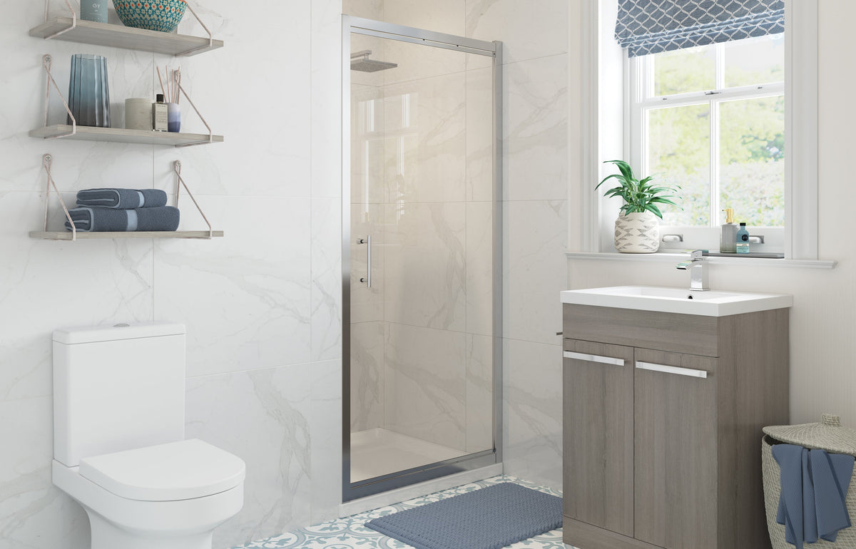 Clear 760mm Pivot Door - Chrome