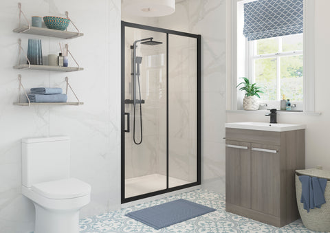 Clear 1500mm Sliding Door - Matt Black