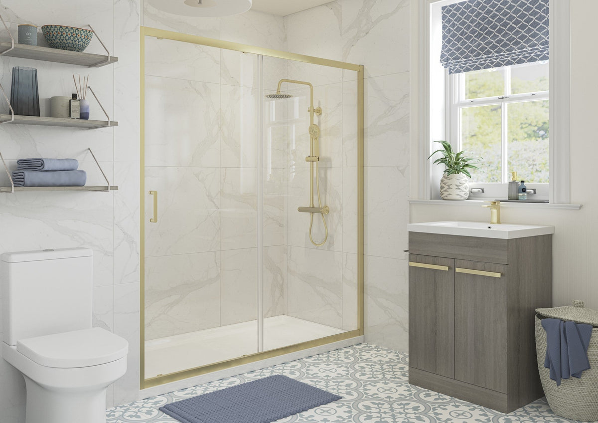 Clear 1000mm Sliding Door - Brushed Brass