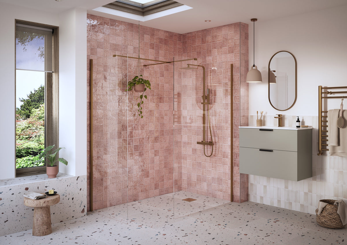 Icon 700mm Wetroom Side Panel & Arm - Brushed Bronze