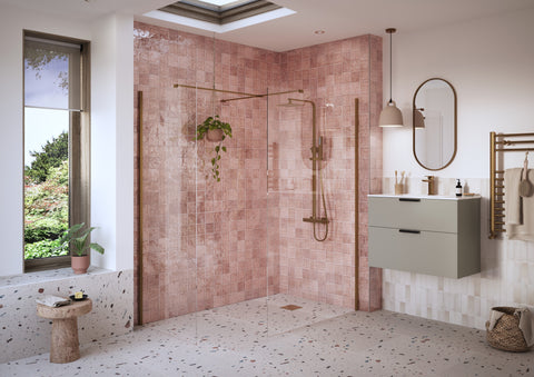 Icon 700mm Wetroom Side Panel & Arm - Brushed Bronze