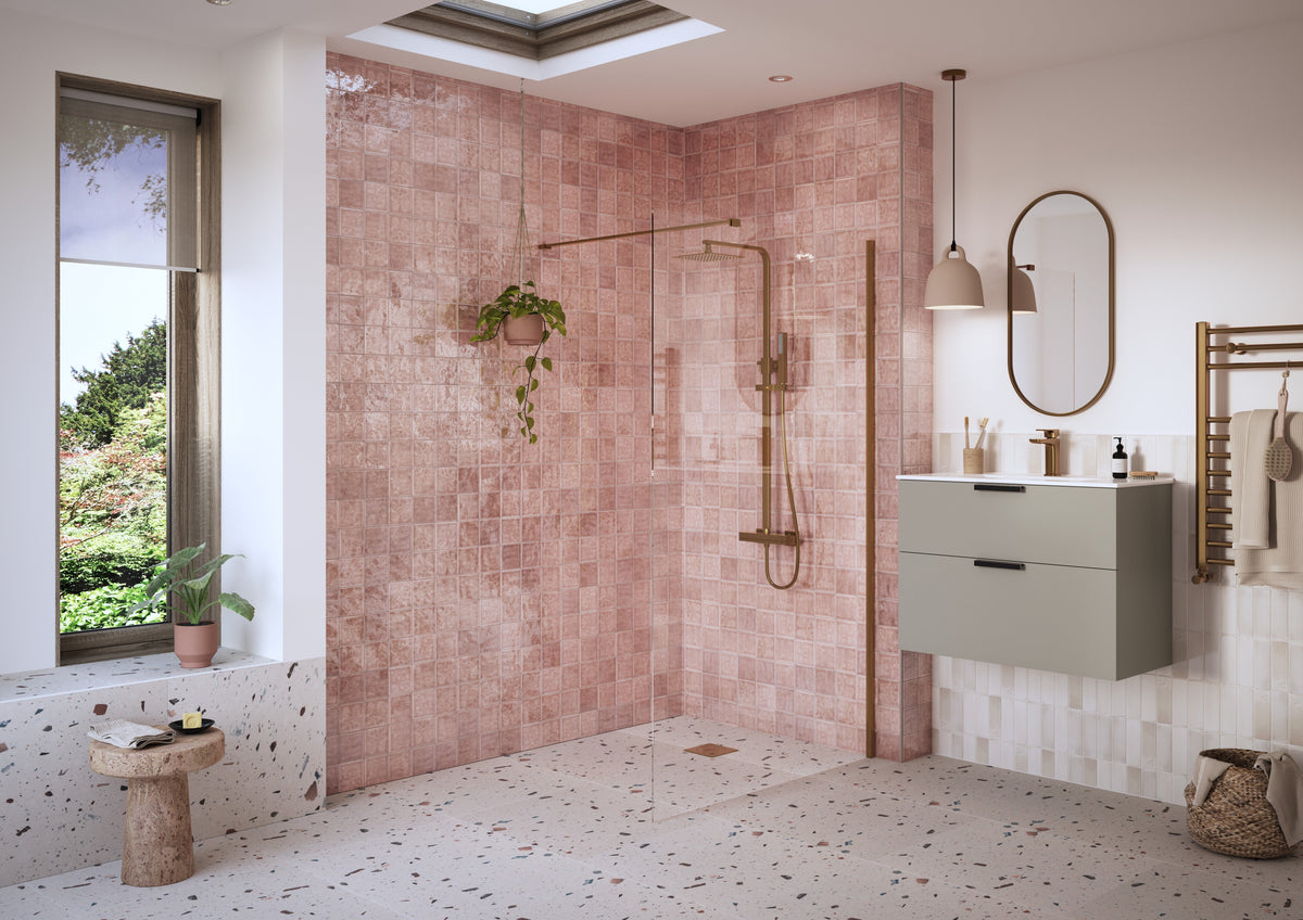 Icon 1100mm Wetroom Panel & Support Bar - Brushed Bronze