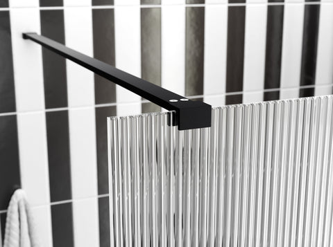 Icon 900mm Fluted Wetroom Panel & Support Arm - Black