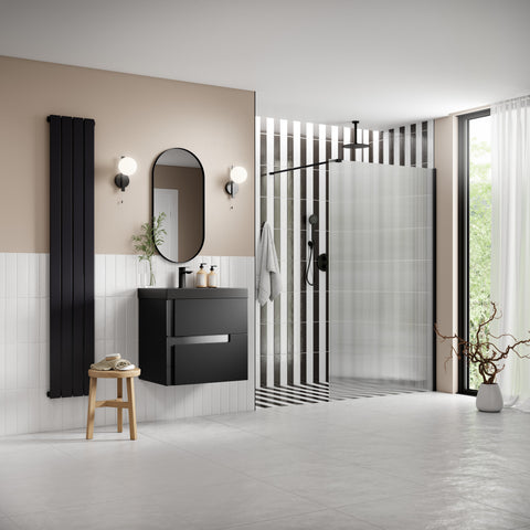 Icon 800mm Fluted Wetroom Panel & Support Arm - Black