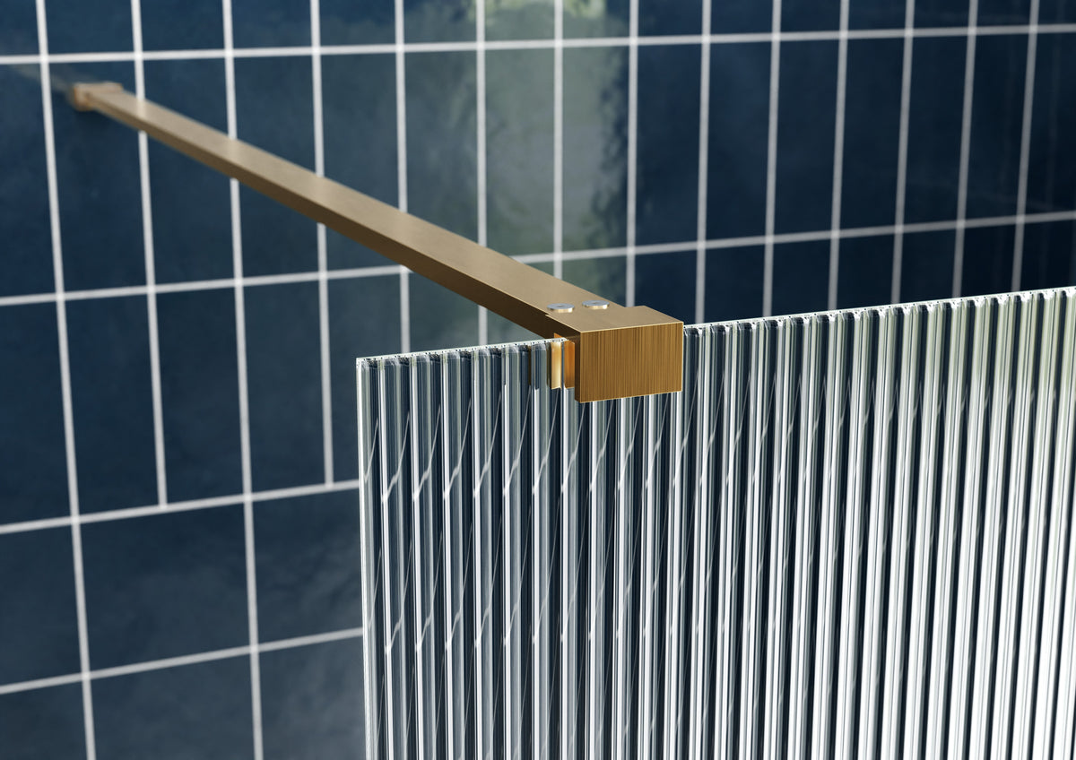 Icon 800mm Fluted Wetroom Panel & Side Panel Arm - Brushed Brass