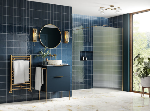 Icon 1200mm Fluted Wetroom Panel & Support Bar - Brushed Brass