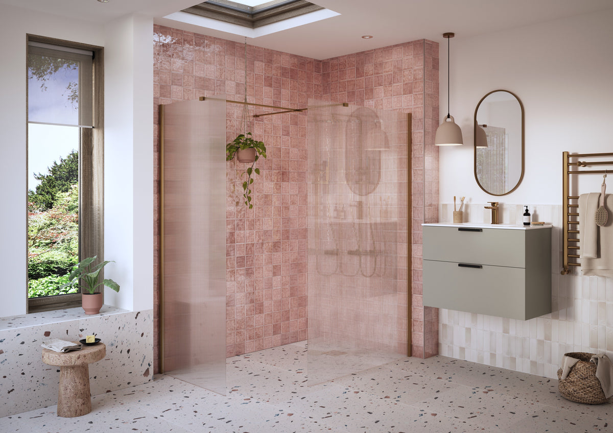 Icon 800mm Fluted Wetroom Panel & Side Panel Arm - Brushed Bronze
