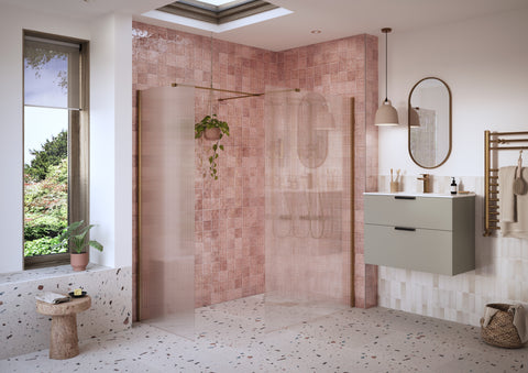 Icon 900mm Fluted Wetroom Panel & Side Panel Arm - Brushed Bronze